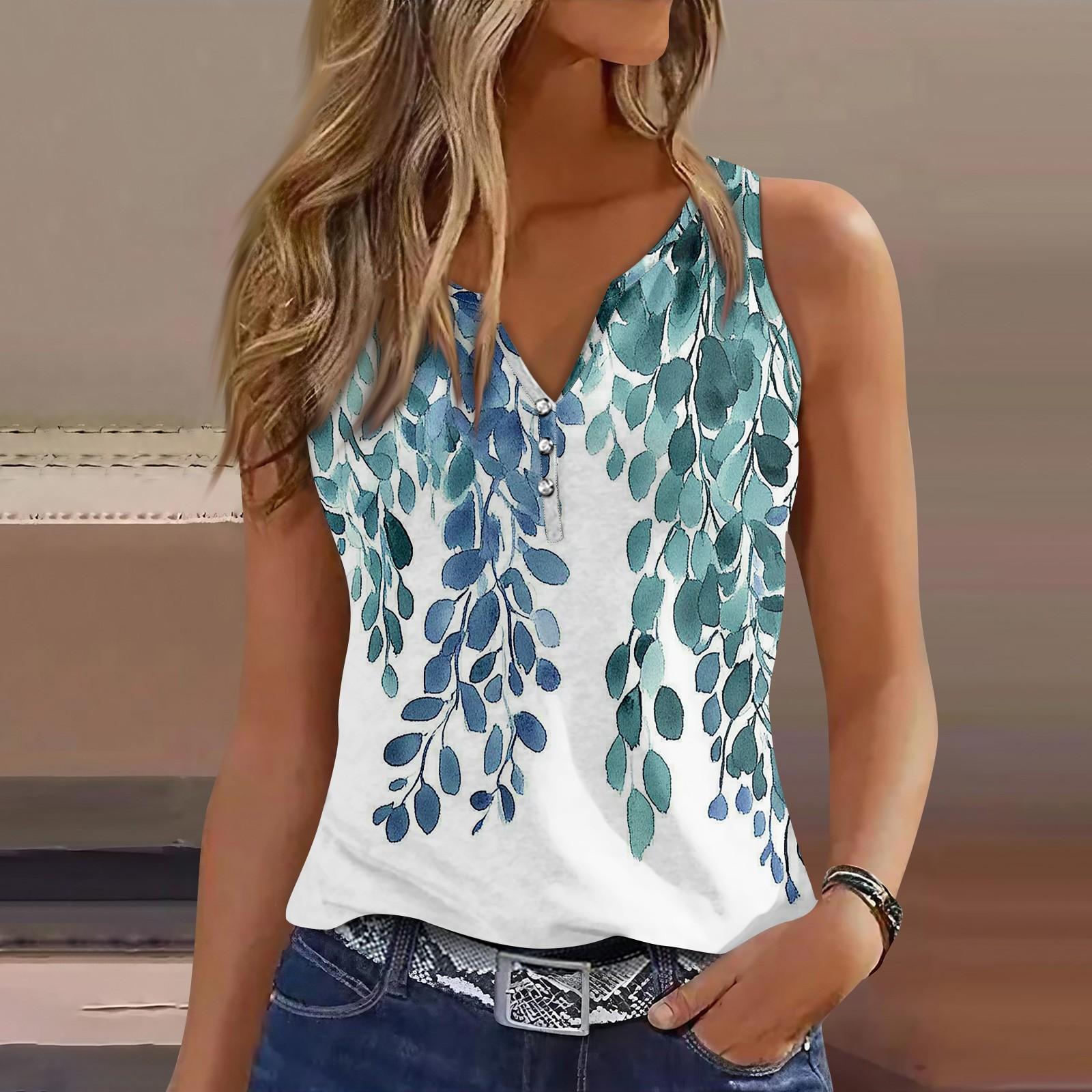 

Женский повседневный жилет без рукавов с принтом и V-образным вырезом XL циан