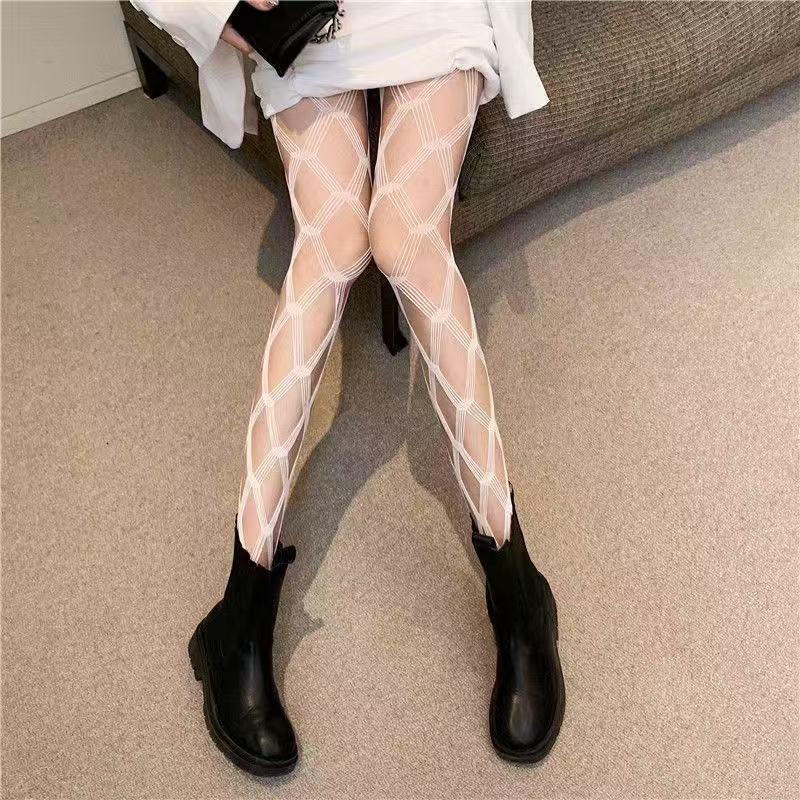 Trendy Sexy Black Fishnet Stockings with Diamond Mesh and Hollowed Design