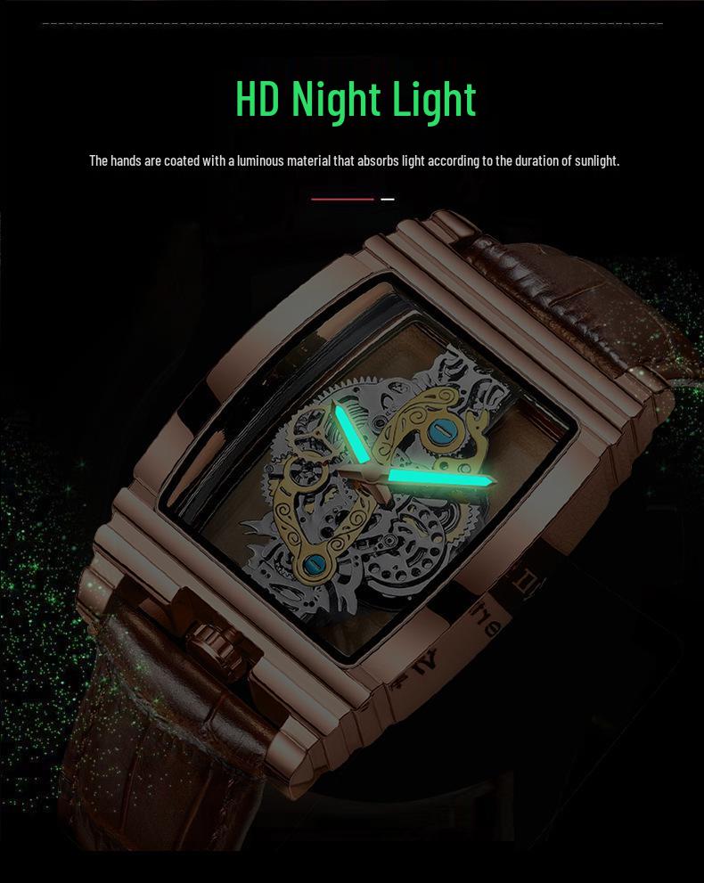 Men's Fashion Tourbillon Genuine Leather Motorcycle Watch - Waterproof & Luminous