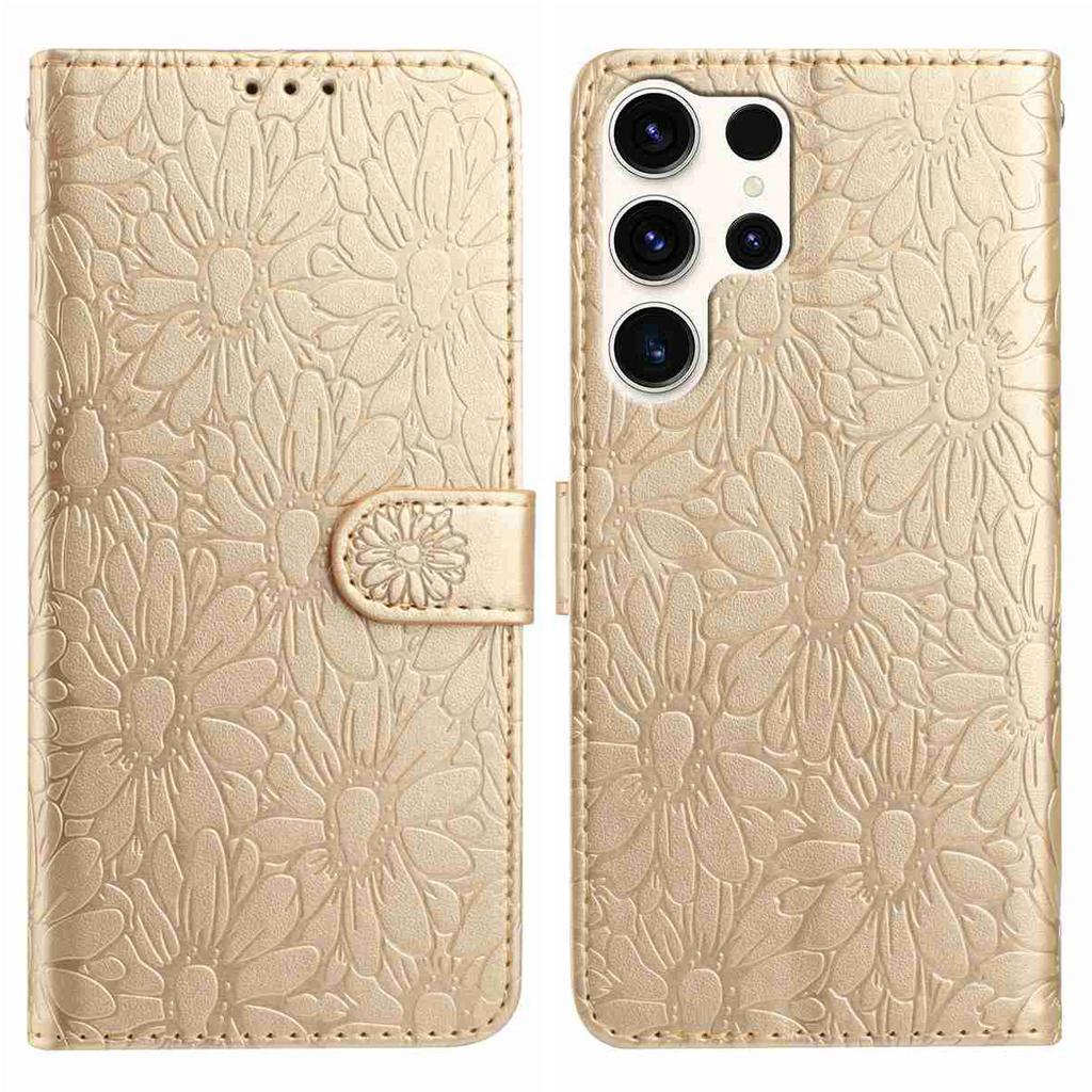 For Samsung Galaxy S25 Ultra Leather Case Daisy Imprint Wallet Stand Phone Protective Cover