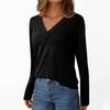 Women's Casual Fashion Brushed Solid Color Long-sleeved V-neck Top T-shirt