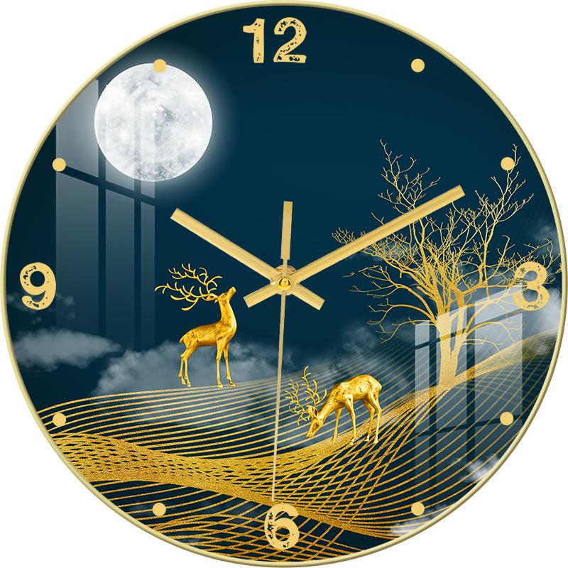 12/14-inch Simple Creative Silent Wall Clock Nordic Fashion Crystal Porcelain Clock Home Living Room Wall-mounted Glass Clock