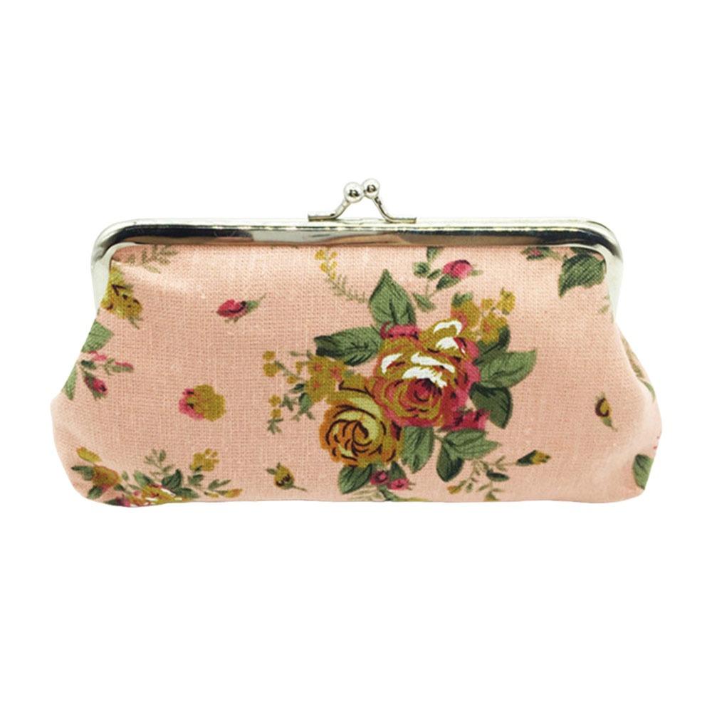 Fashion Canvas Coin Purse Rose Floral Print Long Credit Card Holder Metal Hasp Change Pouch for Women