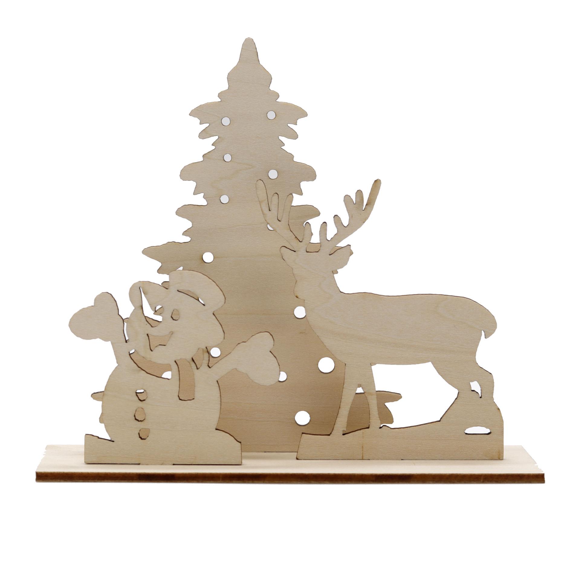 DIY 3D Laser-Cut Wooden Christmas Reindeer, Tree, and Snowman Ornaments