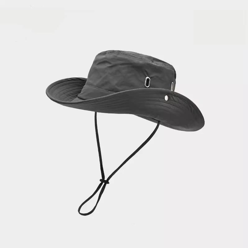 WTEMPO Solid Color Windbreak Rope Sun Hats Couple Spring Summer Hiking Breathable Hats Outdoor Fishing Travel Cowboy Bucket Sun Hats