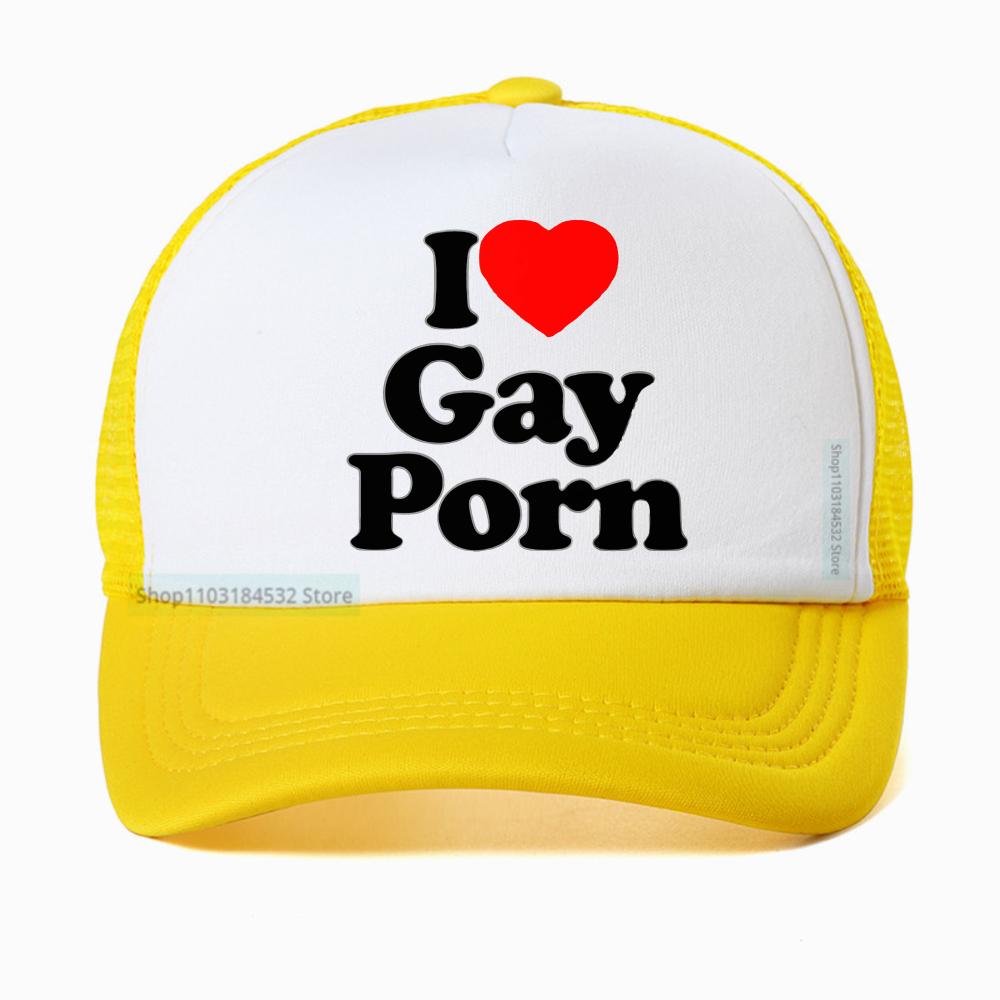 I Love Gay Porn Baseball Cap Unisex Summer Casual Adjustable Snapback Streetwear Breathable Sun Hat Mesh Trucker Cap