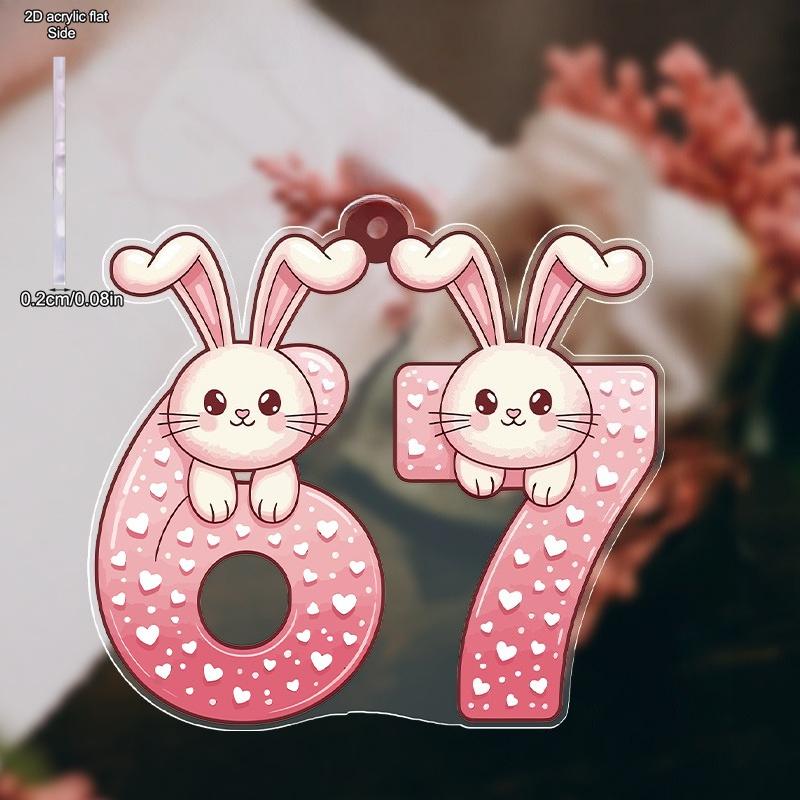 Transparent Acrylic Bunny Decor with 6 or 7-Pendant Drops & Finials - Cute Patterns, No Electricity Needed, Valentine's Day Hanging Ornaments, Nurser