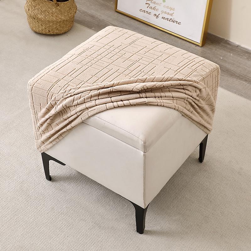 1PC Square Ottoman Cover Jacquard Elastic Footrest Protector Covers Simple Design Pouf Slipcover for Living Room Home Decor