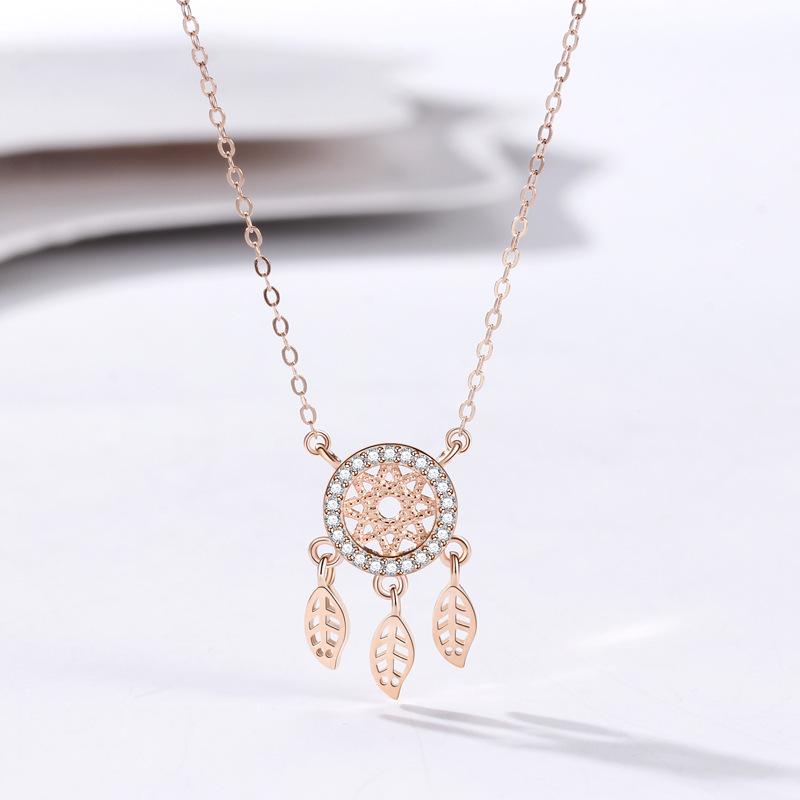 S925 Sterling Silver Dreamcatcher Necklace, Personalized Minimalist Pendant, Fashionable Clavicle Chain for Women. 925 Silver розового золота