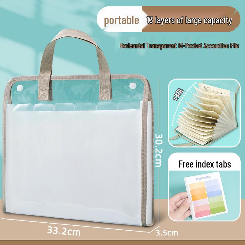 A4 Transparent 13-Layer Accordion Folder with Large Capacity and Subject Dividers