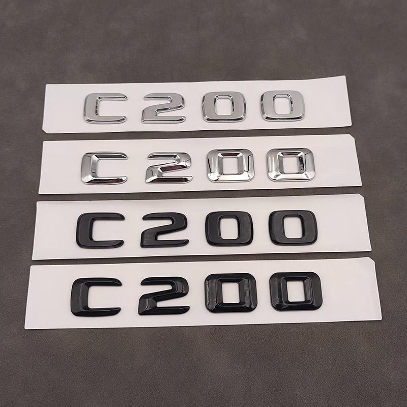 AAYN1 3d ABS Chrome Black Logo C200 Emblem Adhesive Letters Decal Car Trunk Badge For W204 W205 C 200 C200 Sticker Accessories