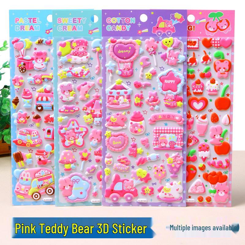 

Pink Bear 3D Foam Stickers for Kids - Cartoon Bubble Stickers for Kindergarten Rewards