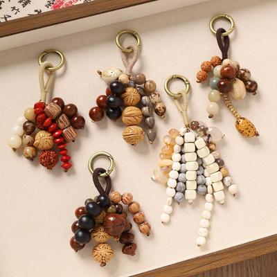 Rope String Bag Car Keychain Lucky Bodhi Beaded Backpack Pendant Keyring For Women Charm Ornaments