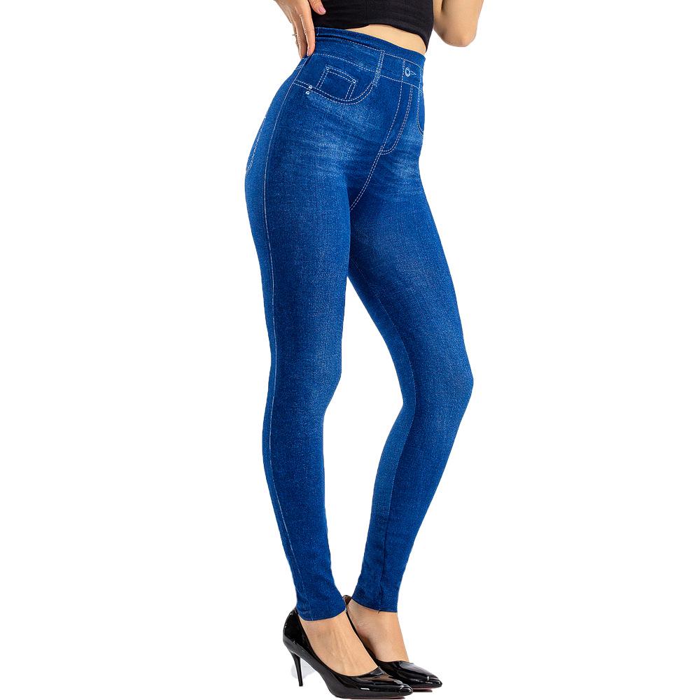 

Seamless Faux Denim Leggings: Super Stretch Butt-Lifting Pants 3XL синий