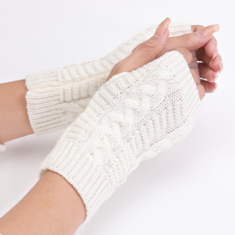 Women Stylish Hand Warmer Winter Gloves Arm Crochet Knitting Faux Wool Mitten Warm Fingerless Glove Twist Pattern Women Gloves