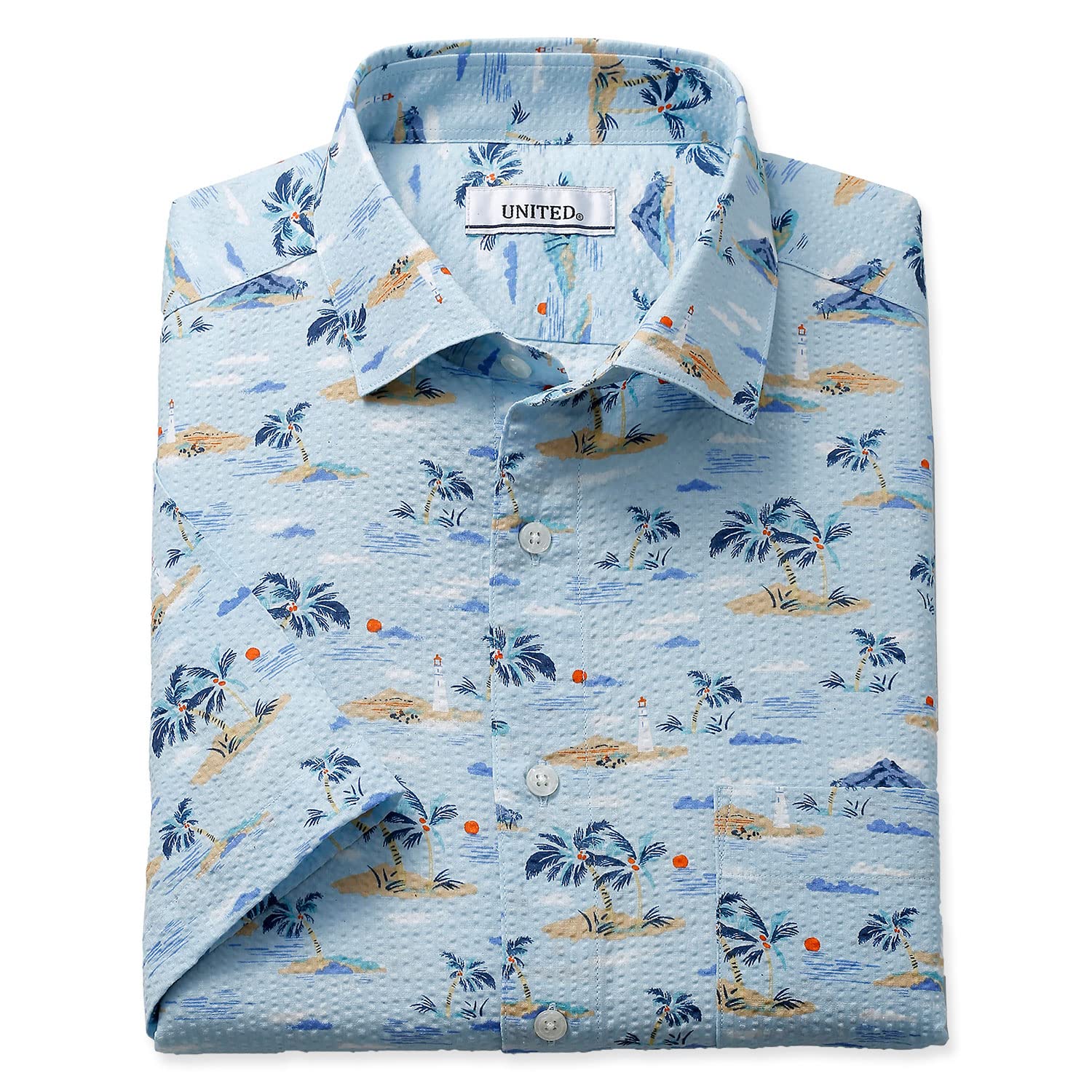 

Ripple Print Short Sleeve Shirt Made in Japan Palm [UNITED] Men s (LL, Blue)