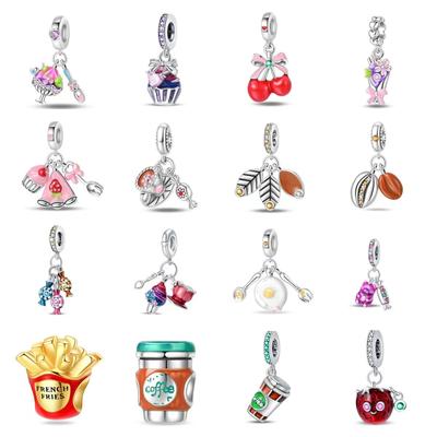 Nouveaux Bijoux Originaux en Argent 925 Perles Accessoires Bracelet Café Bonbon Gâteau Breloque Personnalisée Bijoux