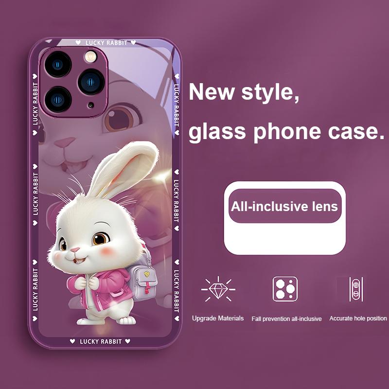 Blue Metallic Paint Tempered Glass Phone Case for Iphone 14 13 12 11 Pro Max X XS XR 7 8 Plus 2020 SE Jacketed Backpack Rabbit