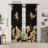 2PCS Blackout Curtains Oriental Golden Chinese Crane Vintage Print Polyester Rod Pocket Top for Living Room Elegant Home Decor