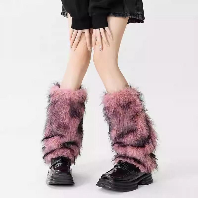 Autumn Winter Faux Fur Plush Leg Warmers for Women Warm Thickened Mid-calf Leg Warmers Spice Girl Slouchy Socks