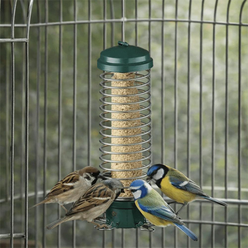 Squirrel Proof Spiral Coil Bird Feeder Bite Resistant Metal Wild Bird Feeder Heavy Duty Bird Feeder Tray Outdoor