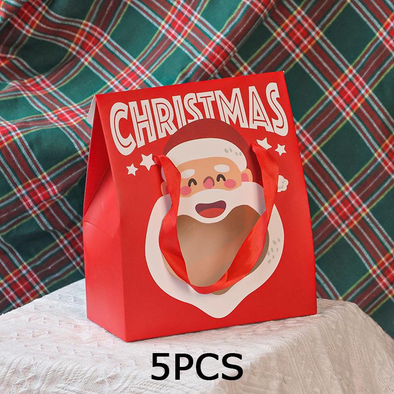 WTEMPO Clear Window Portable Gift Boxes with Handles DIY Foldable Christmas Series Pattern Printed Paper Bags