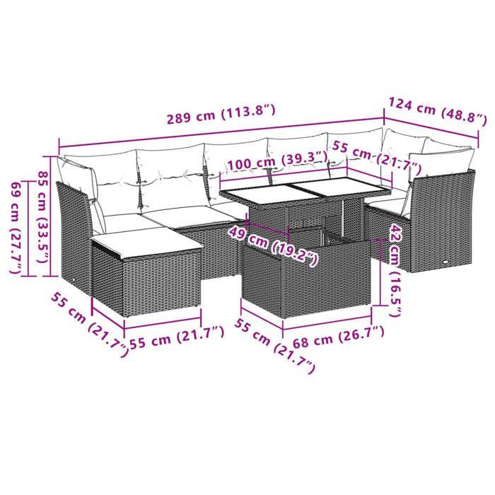 VidaXL Garden Lounge Set with Cushions 8 Pcs Beige Braided Resin 3266749