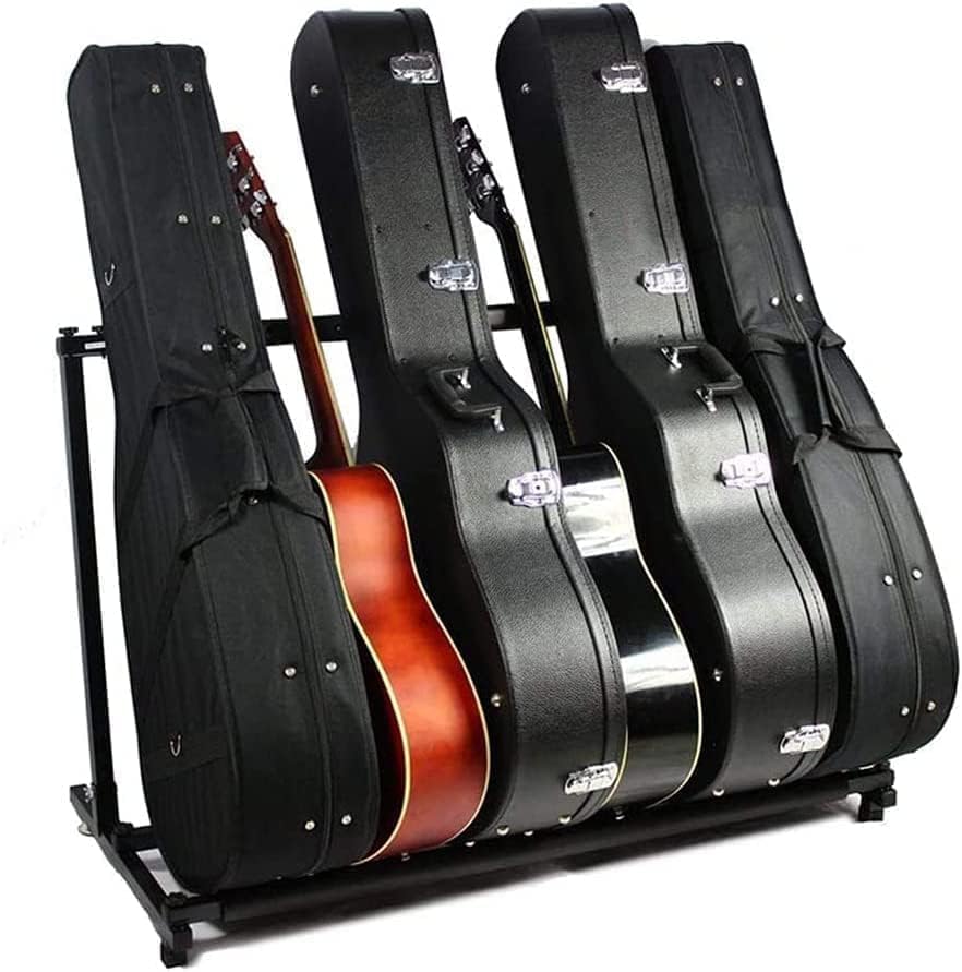 Saeda Guitar Stand, Holds 5 Guitars, Anti-Tip, Stable, Foldable Storage, Protects Instruments, Durable, Easy To Store, Brackets, Multiple Guitar