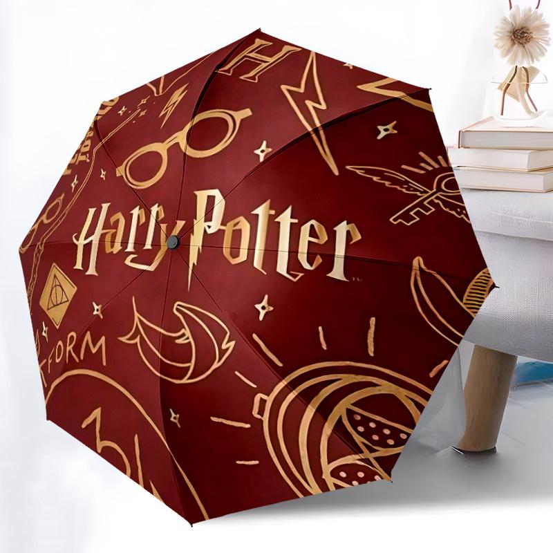 1pc Harry Potter, Hogwarts Automatic Folding Umbrella - Sturdy 8-Rib Polyester Canopy,Sun-Defying Travel Companion Yy251023113