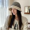 New Fisherman's Hat Hollow Contrast Color Stripe Knitted Sun Hat Spring and Summer Knitted Breathable Basin Hat Women's Korean Bucket Hat