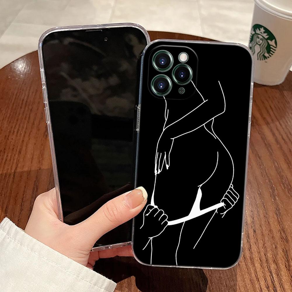 Sexy Line Art Lover Couple Kiss Case For Apple iPhone 17 16 15 14 13 12 11 Pro Max 16 Plus 16E 17Air 17Pro Phone Cover Silicone