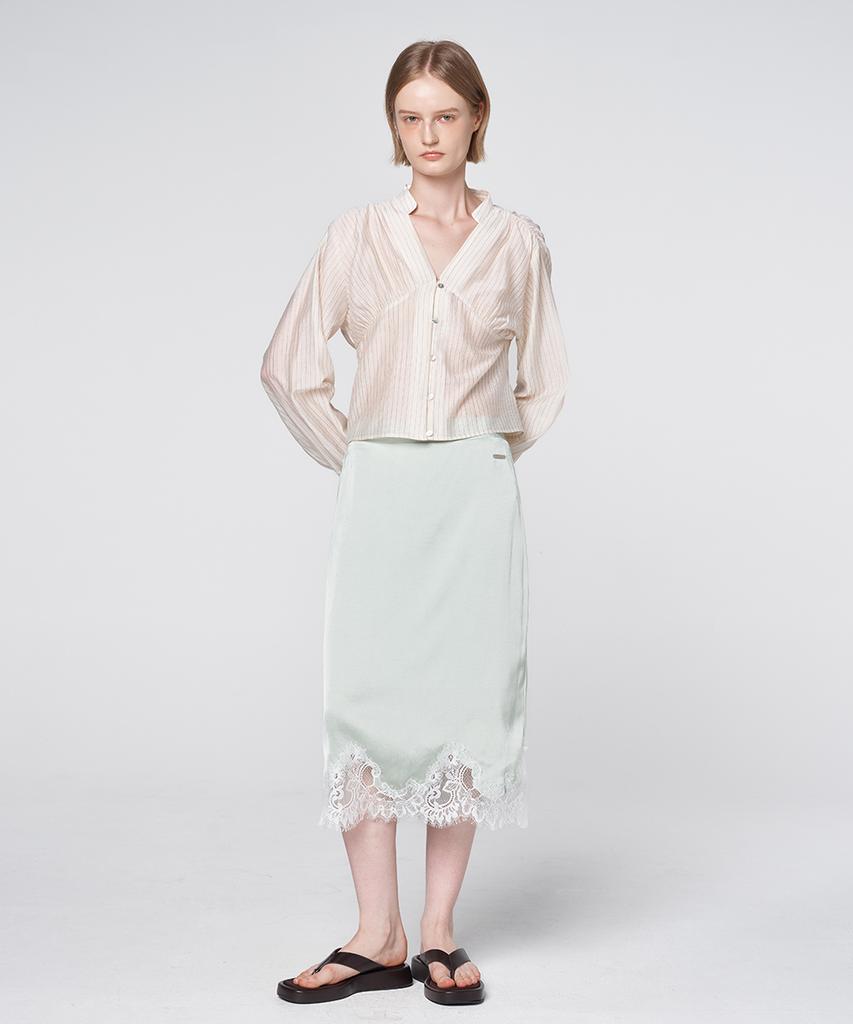 320 Showroom Lace Trim Satin Banding Skirt Mint