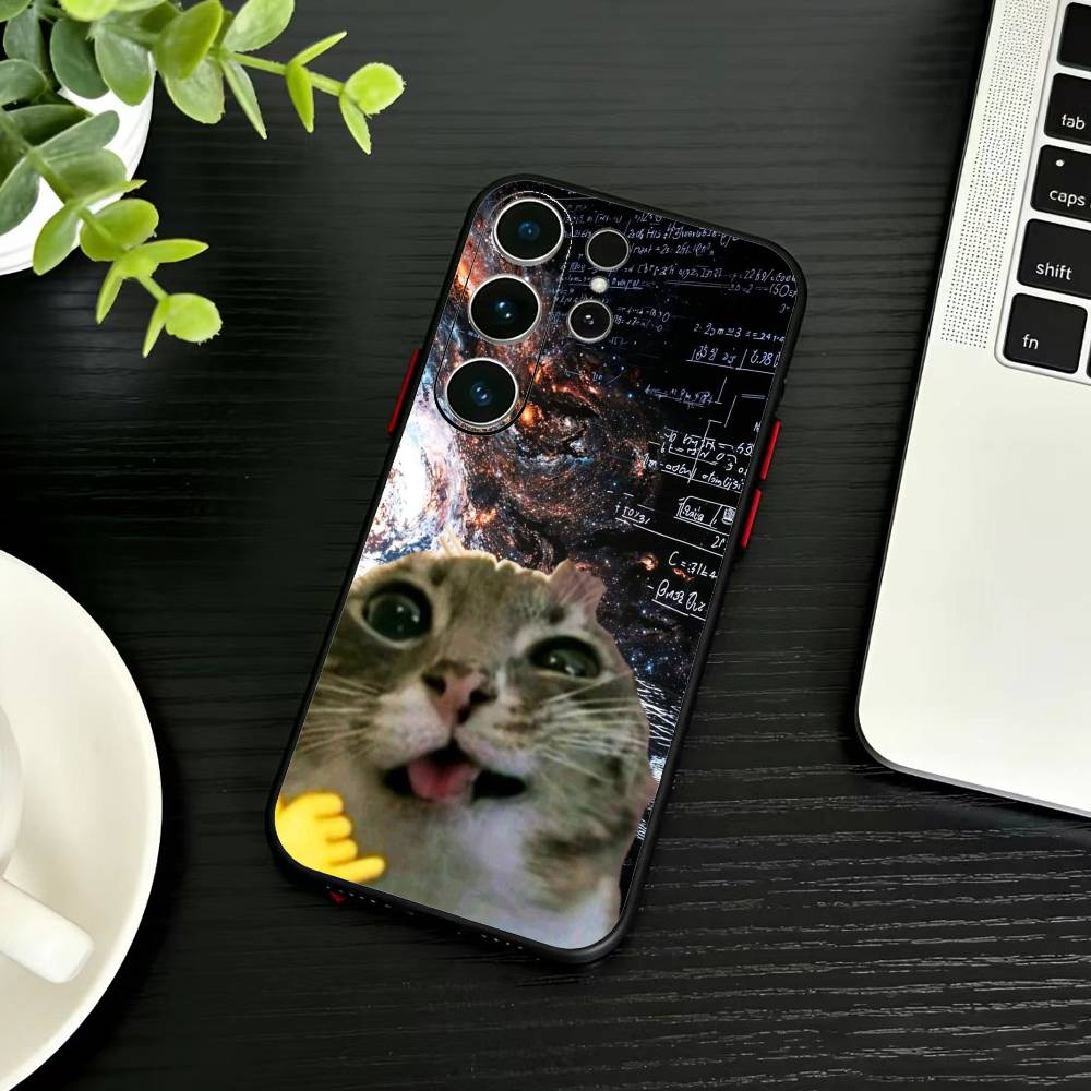 Thinking Cat Animal Phone Case For Samsung S26,S25,S24,S23,S22,S21,S20,Ultra,Plus,FE Black Soft Cover