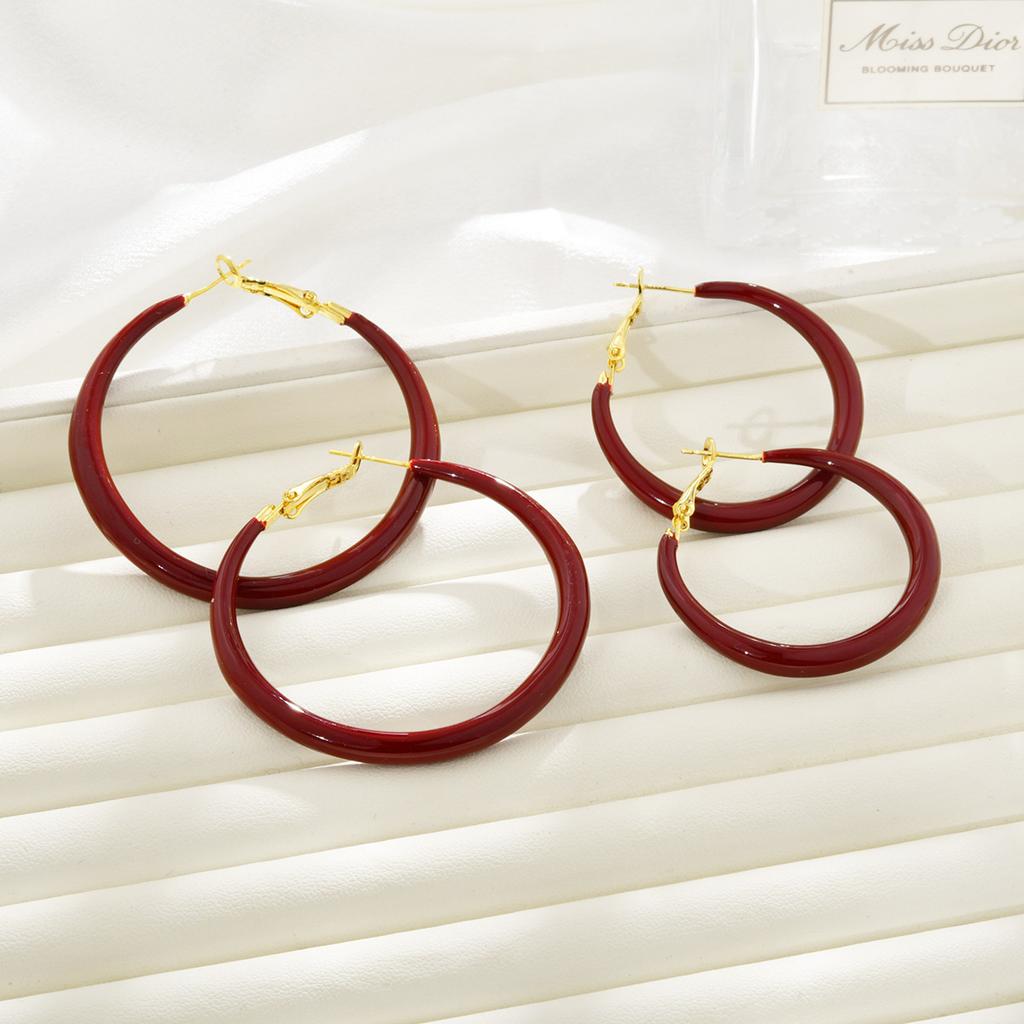 Autumn and winter new Ankola red big circle earrings exquisite trend atmosphere light luxury high sense fashionable earrings earrings