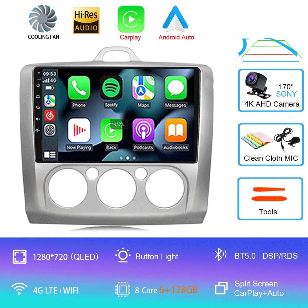 Android14 Carplay Auto For Ford Focus  Mk2 Mk3 2004 2005 2006 2007 - 2011 Multimedia Car Radio Player DSP WIFI+4G 2DIN Stereo
