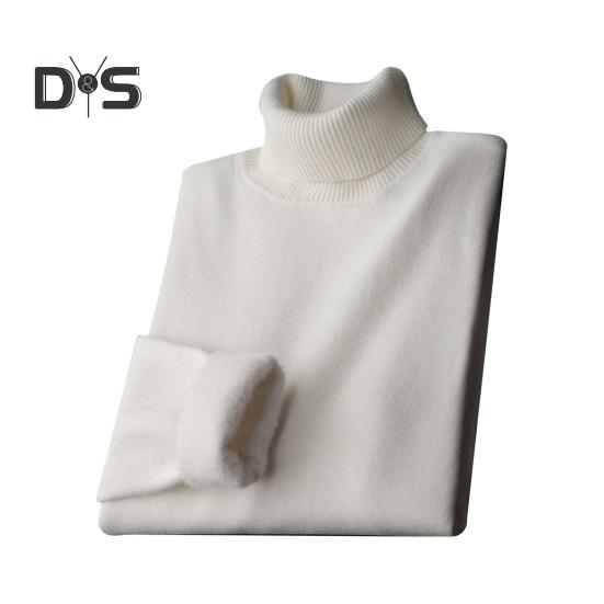 Sonbahar Kış Erkek Kazak Yarım Yüksek Yaka Örme Kalın Peluş Astar Elastik Uzun Kollu Sıcak Düz Renk Alt Örgü Gevşek Günlük Giyim Kazaklar