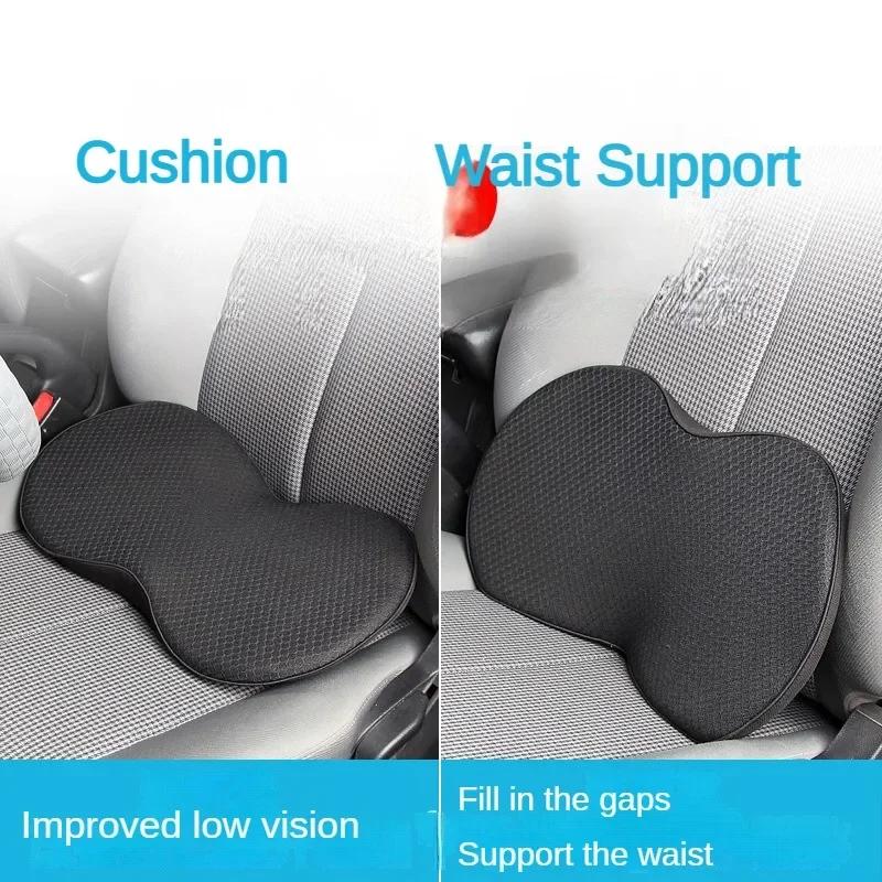 2 In 1 Multifunctional Car Seat Cushion Universal Memory Lumbar Pillow Support Driver Breathable Increased Height Buttocks Pad