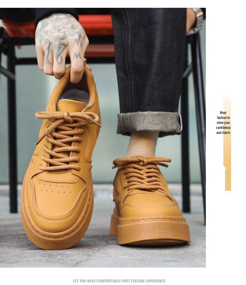 Spring Men's Trendy Breathable Sneakers - Versatile Thick-Soled Casual Skate Shoes