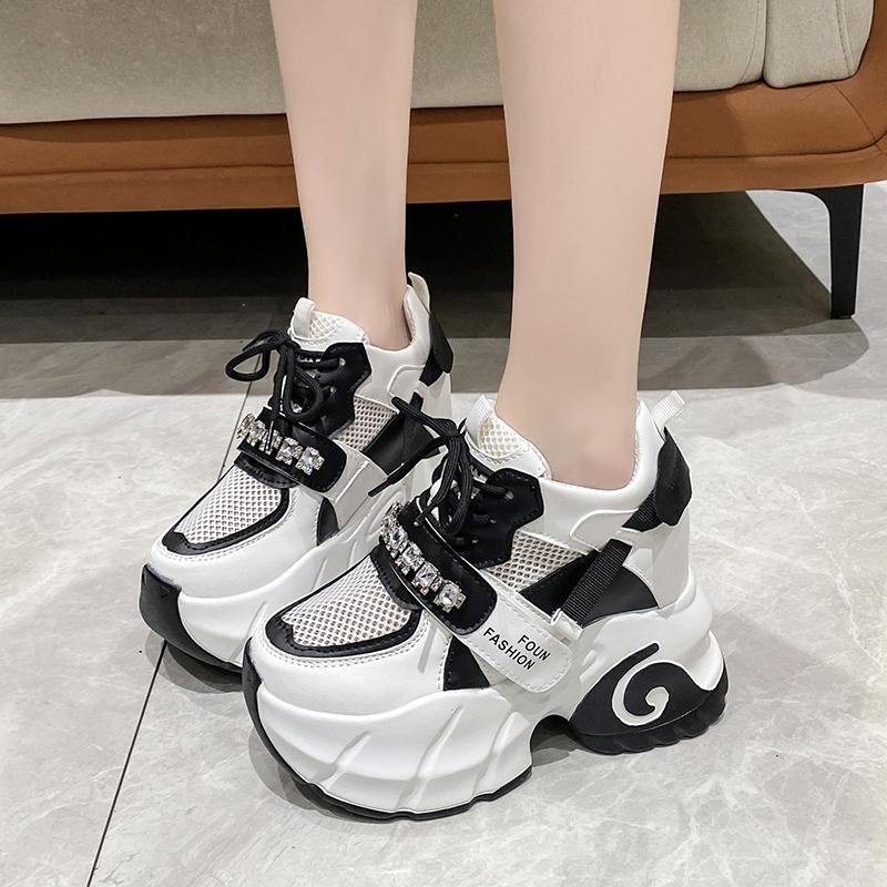 Fashion Winter Lace Up Wedges Casual Shoes Women Silver Chunky Sneakers 10cm Platform Boots Tenis Walking Shoes Trainers Dad Shoes Woman