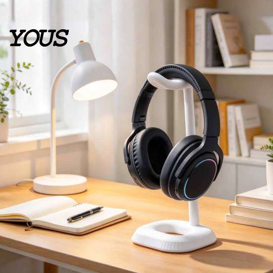 Gaming Room Accessories 3D Printed Headphone Stand, Modern Curved Headset Holder for Desktop Desk Accessory Storage, Display Rack Office Study