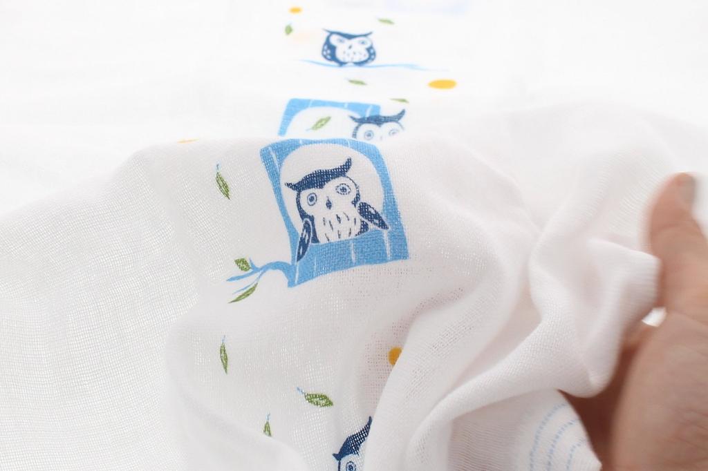 Kontex Imabari Hagoromo Gauze Face Towel with Moonlit Owl 33 x 95cm Design, Blue, Approx.