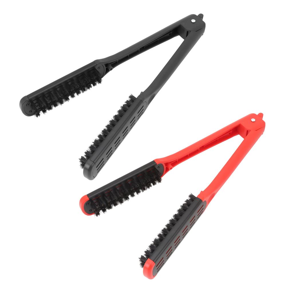 Clamp Hair Brush Straightener Flat Hair Styling Smoothing Tool Anti Static Hollow Vent V Shaped Doub