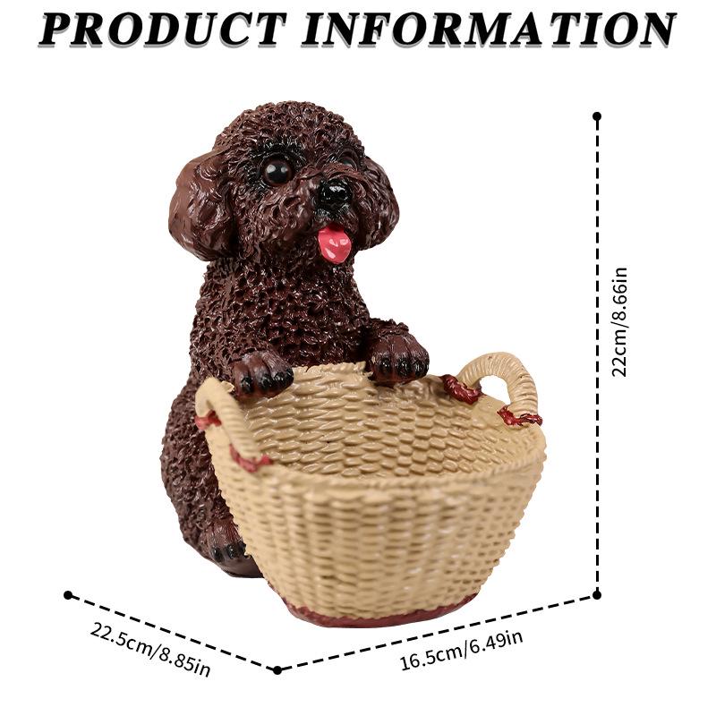Resin Dog Figurine Basket - Home Decoration Ornament (Poodle, Myna, Bulldog)
