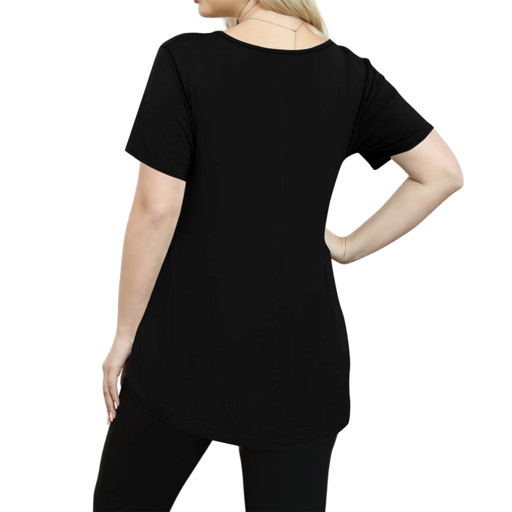 Women's Color Large Size V-neck Top Loose Pocket T-shirt
