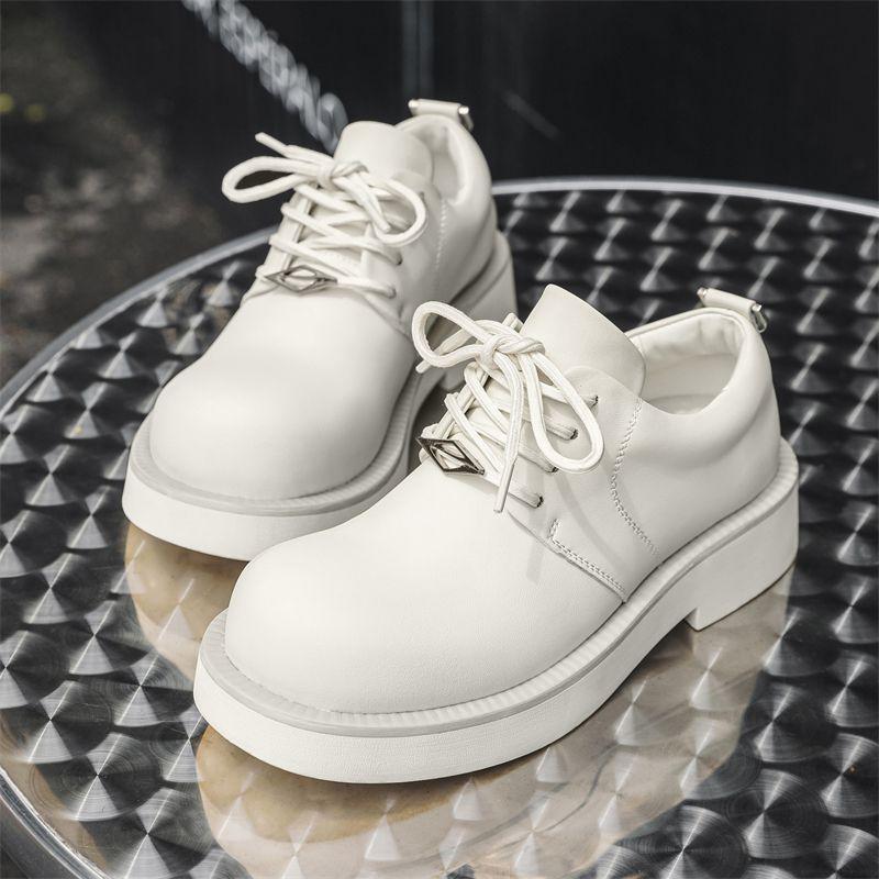 Women British Upturned Head Big Head Leather Heightened Platform Couple Casual Commuting Versatile Men's Derby Shoes