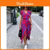 Euro Style Short Sleeve V Neck Printed Dress With High Waist For Summer Streetwear