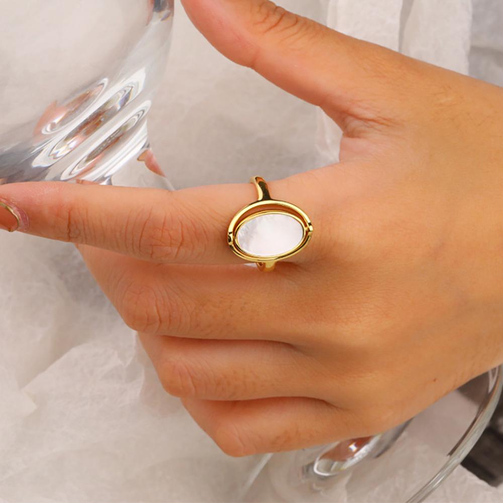 New Colorful Abalone Shells Ring for Creative Flip Two Colors Goth Polished Finger Rings Trendy Smooth Wedding Jewelry Gift