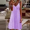 European and American women's clothing summer new hollow jacquard V-neck suspender solid color dress
