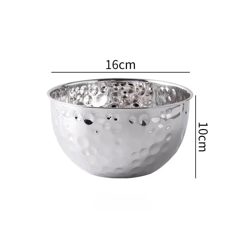New Stainless Steel Hammer Point Fruit Bowl Salad Plate Egg Pot Thickened Baking Mixing Cooking Bowl Creative Decoration Bar KTV