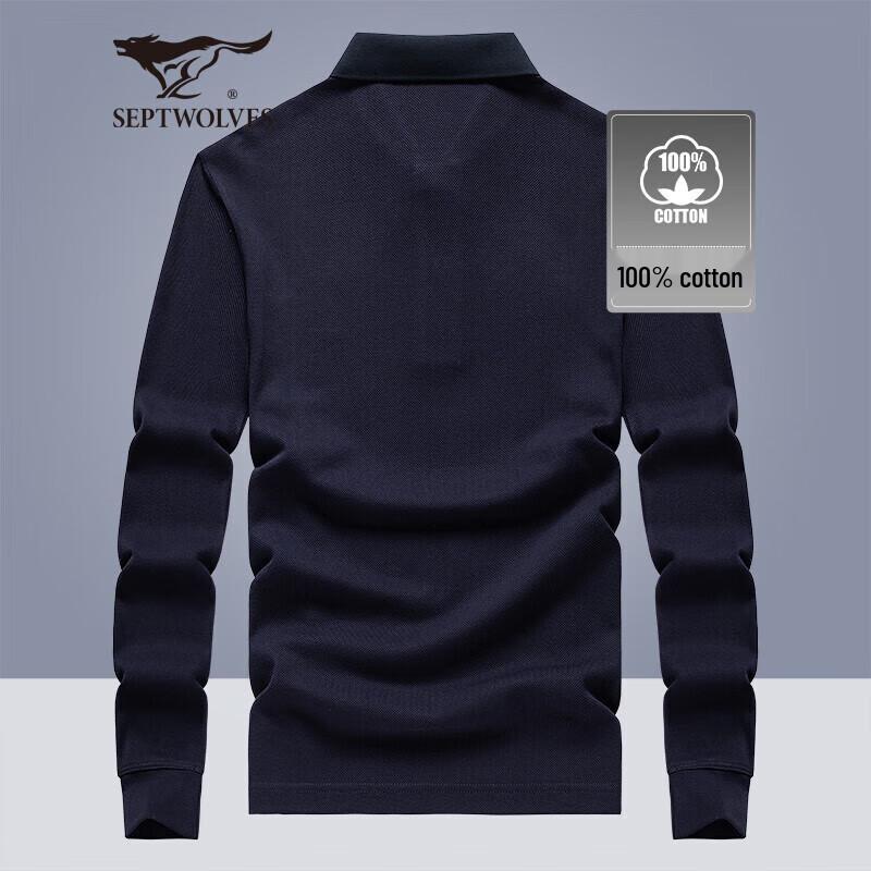 Qipilang Men's 100% Cotton Business Casual Long-Sleeve Polo Shirt